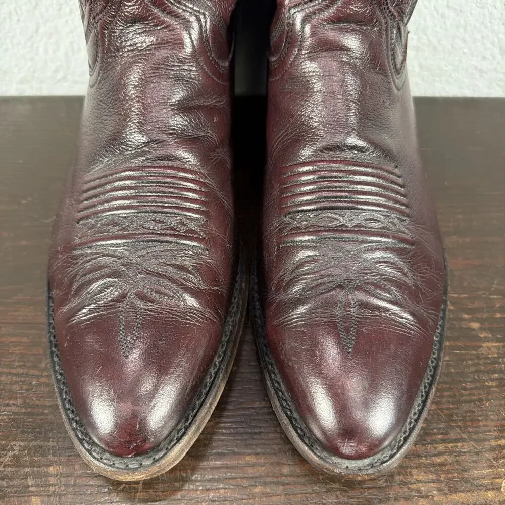 Vintage Dan Post 16773 Burgundy Leather Cowboy Boots Men’s Size 9.5 D Made L USA